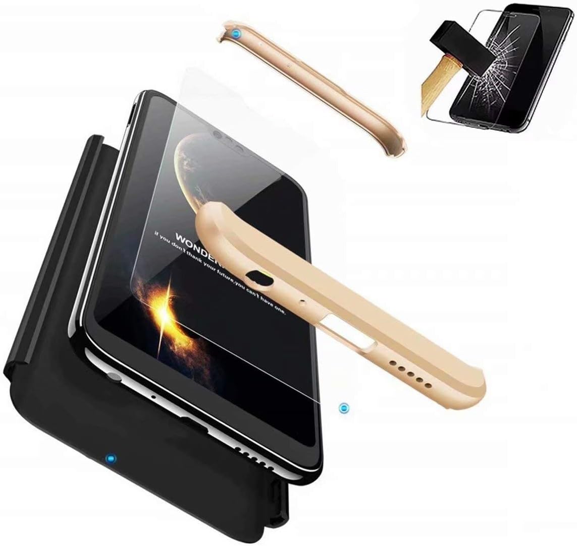 HUOCAI for Xiaomi Redmi 5 Plus Case 360ยฐ Protective Cover PC Hard Shell Anti-Shock Anti-Scratch Bumper 3 in 1 design Matte Phone cover case (Golden black) +Tempered glass film