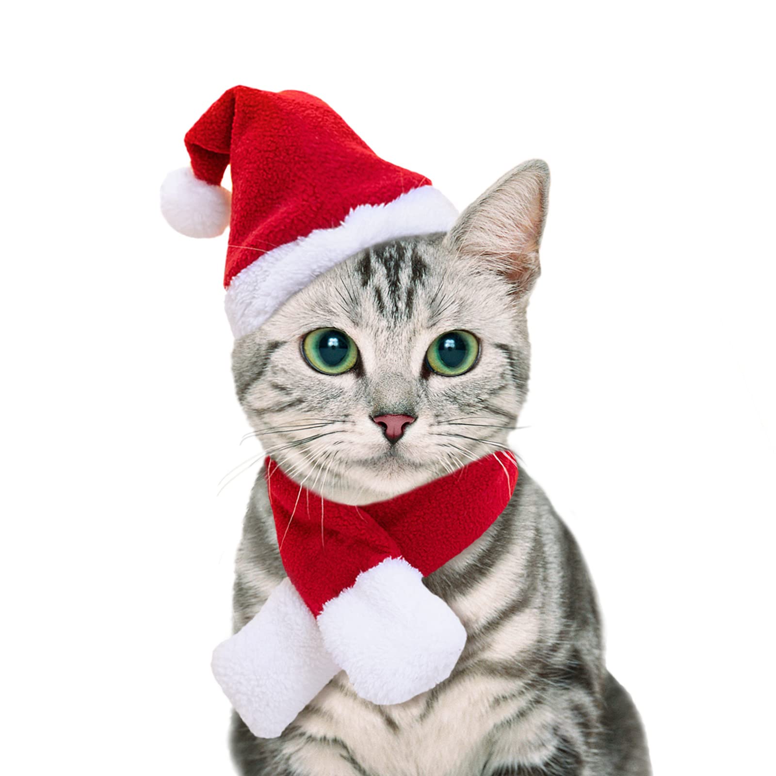 NAMSAN Cat Christmas Outfit Dog Christmas Costume Pet Santa Hat with Scarf Kitten Santa Hat Puppy Xmas Hat for Dog Cat Rabbit