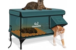 ROLIMATE Indestructible X-Large Heated Cat House for Outside Winter, 100% Waterproof, Safe Escape Door, Insulated Outdoor Cat Shelter with Heater for Feral Barn Cat Kitty (Forest Green, 30"x17"x20")