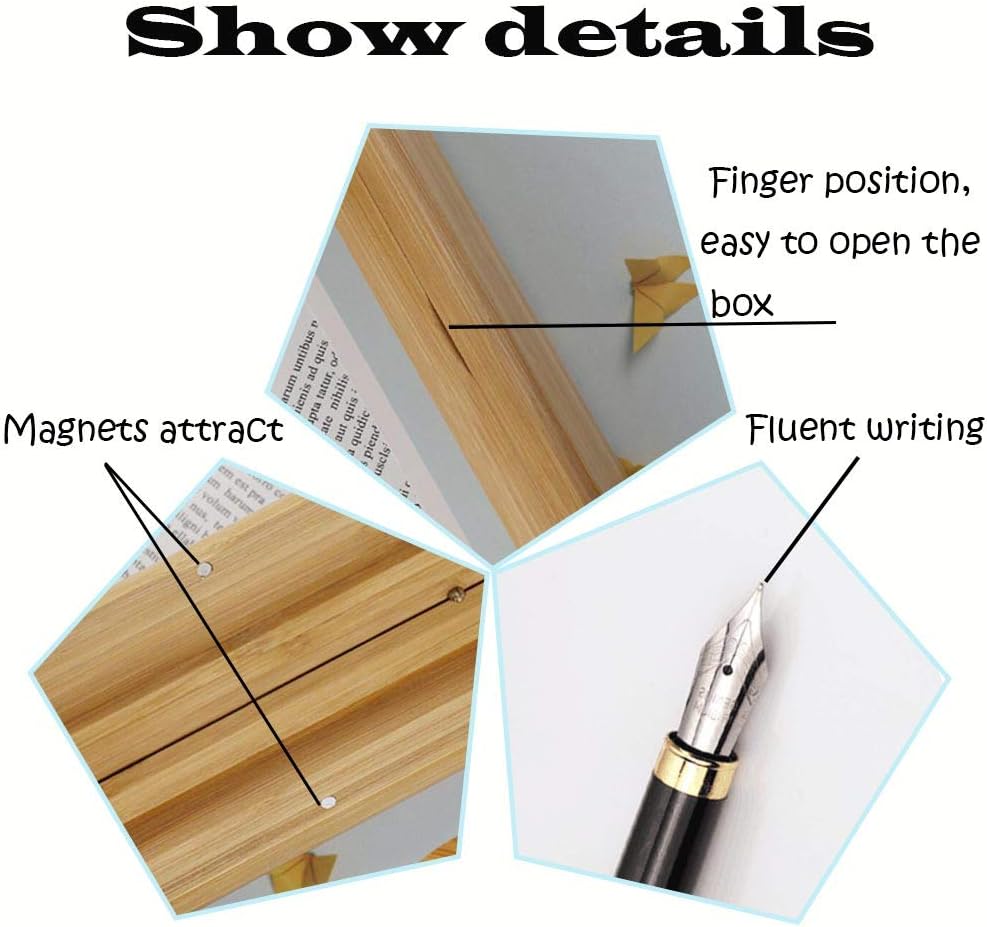 WJUAN Bamboo Fountain Pen Set - Handmade Vintage Wooden Pen with Stainless Steel Nib (14cm) & Gift Box, beige - Image 4