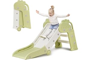Woonyee Kids Slide for Toddlers Age 1 to 3 Years, 3 in 1 Foldable Toddler Slide, Indoor Outdoor Folding Slide for Kids, Cute Freestanding Baby Slide, Easy to Store and Set Up, Green