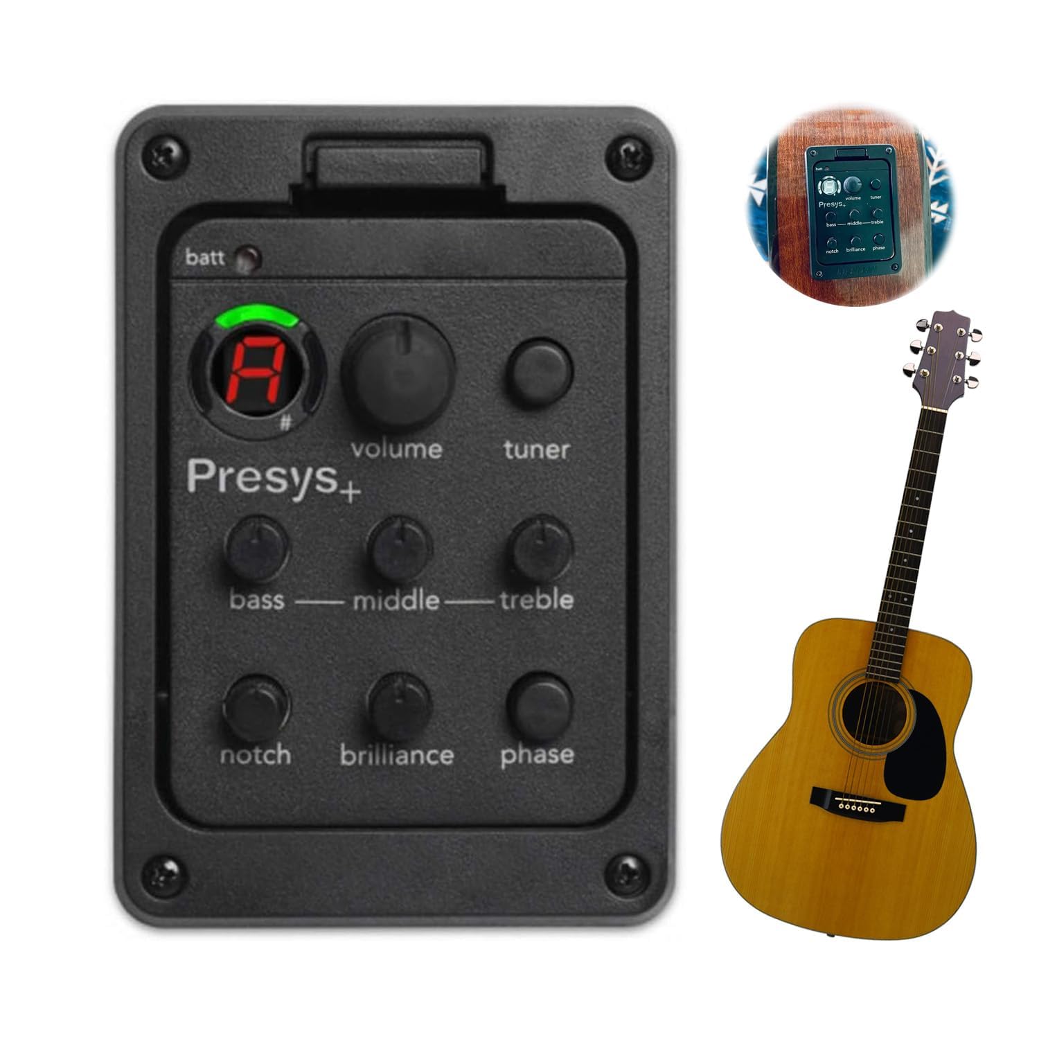 Nicoone 3-Band Acoustic Guitar EQ Equalizer Preamp Pickup Tuner Tool