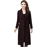ebossy Women's Lapel 2 Button Slim Fit Long Wool Coat with Patch Pocket