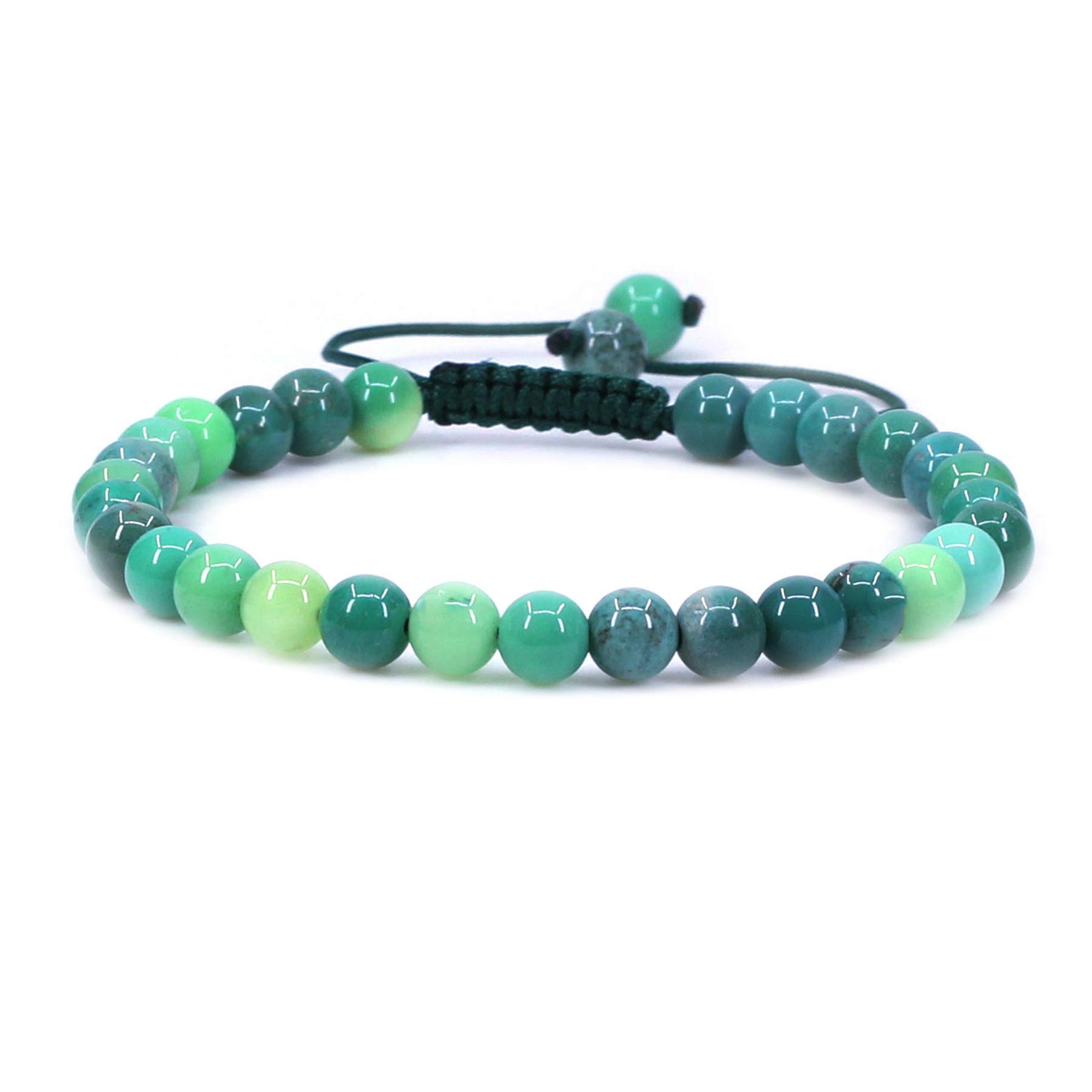 CHENYUE Natural Green Chrysoprase Agate Gemstone 6mm Round Beads Adjustable Bracelet 7" Unisex