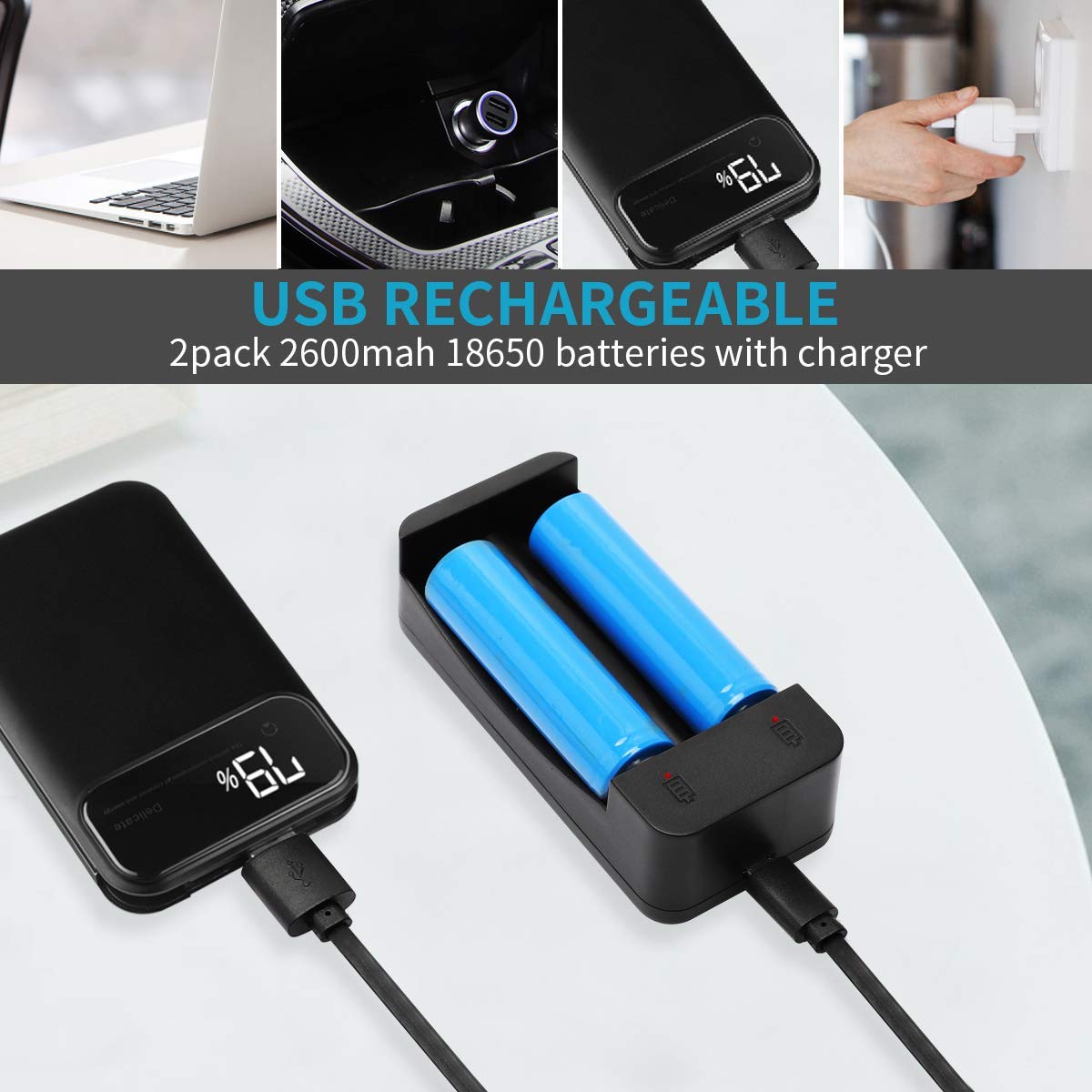 Keenstone Bike Light, Rechargeable LED Bike Lights Front and Back 2 Pack, Bicycle Headlight 700 Lumen Zoomable and Bike Taillight Easy Install & Quick Release Includes Batteries and Charger