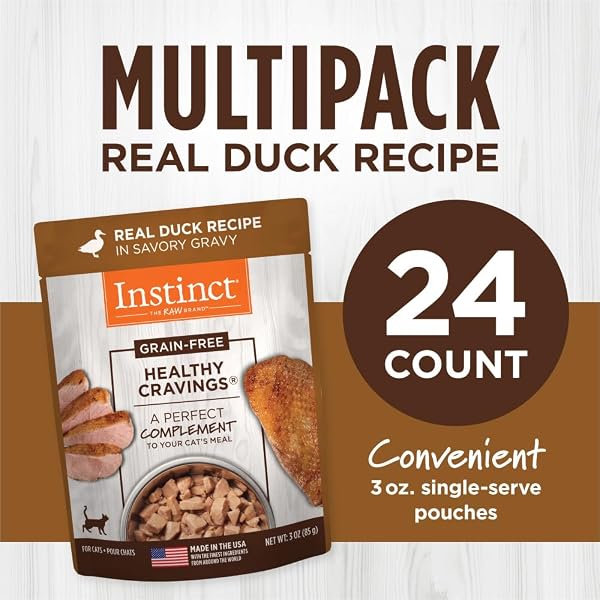 INSTINCT HEALTHY CRAVINGS NATURAL WET CAT FOOD TOPPER, GRAIN FREE RECIPE – REAL DUCK, 3 OZ. POUCHES (PACK OF 24)