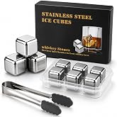 Reusable Stainless Steel Ice Cubes 6 Pack | Non-diluting whiskey chiller cubes for drinks, reusable metal ice cubes for whiskey, bourbon, cocktails and wine.