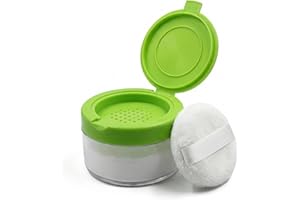 Baby Powder Puff Box Body After-Bath Powder Case Cosmetic Talcum Powder Container Dispenser wtih Powder Puff and Sifter(Green