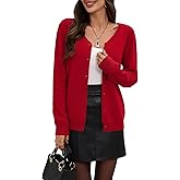 AMZANGEL Women's 100% Wool Sweater V Neck Button Down Cozy Lightweight Knit Cardigan for Office Casual Outfits