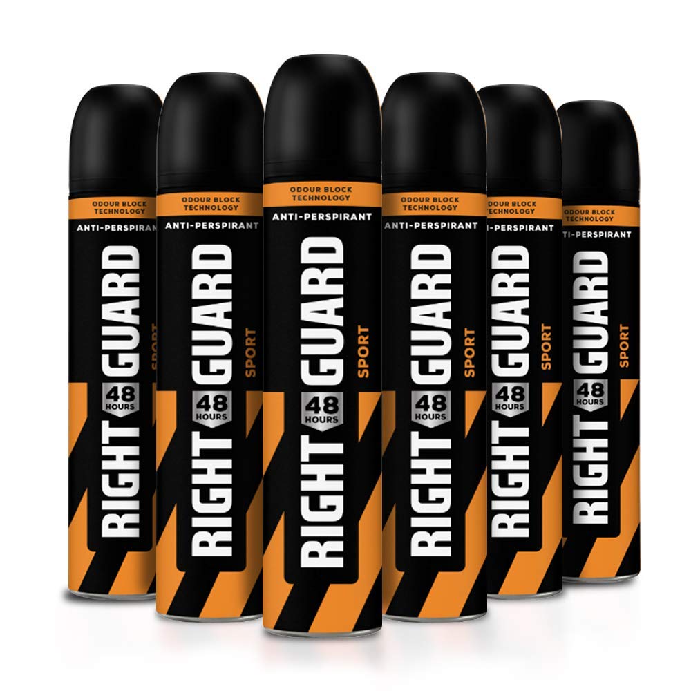 Right Guard Mens Deodorant, Total Defence 5 Sport 48H High-Performance Anti-Perspirant Spray, Multipack 6 x 250 ml