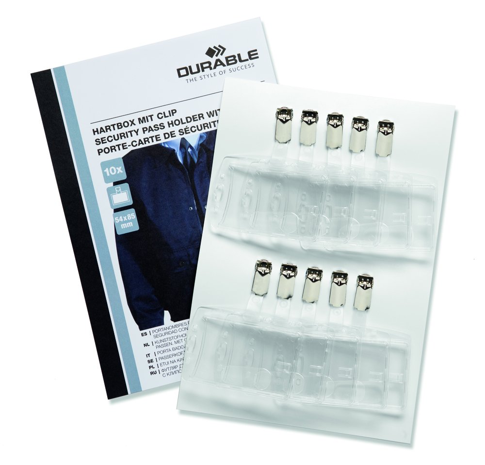 Durable Hartbox 869819 Name Tag Holder with Clip for Security Pass 54 x 85 mm Pack of 10