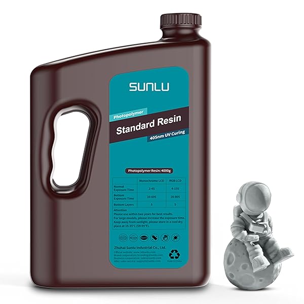 SUNLU 3D PRINTER RESIN 4KG, FAST CURING STANDARD 3D RESIN FOR MOST RESIN 3D PRINTERS, 395 TO 405NM UV CURING 3D PRINTING LIQUID PHOTOPOLYMER RESIN, LOW SHRINKAGE AND HIGH PRECISION, 4000G, GREY