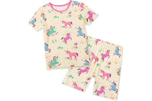 babee Reshinee Bamboo Viscose Toddler Unicorn Mermaid Girls Kids Pajamas Short Sleeve Summer Cool Snug fit Pjs 12M-8Y 2pcs