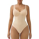 SHAPERX Women's Seamless Shapewear Tummy Control Bodysuit with Removable Pads Mid Thigh Body Shaper