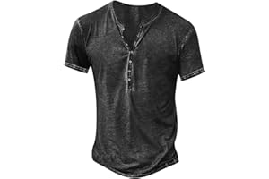 Zeiyignr Mens Distressed Henley Shirts Retro V Neck Short Sleeve Tee Shirts Casual Button Down Washed T-Shirts for Men