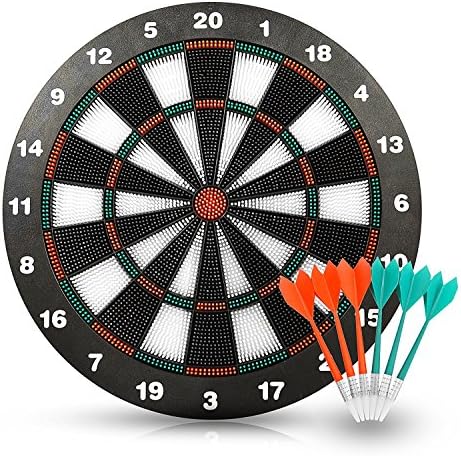 Joview Safety Dart Set with 6 Soft Tip Darts Game Room Board Games 16.5 Inch Stipple Dart Board Play on The Table Leisure Sports Equipment for Kids or Adult
