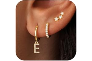 JIAOGE Gold Earrings for Women Girls - 3 Pairs Gold Huggie Hoop Earrings for Girls with Initial Dangle Cartilage Earrings Studs Hypoallergenic Earring Set for Multiple Piercing Gifts for Women Girl