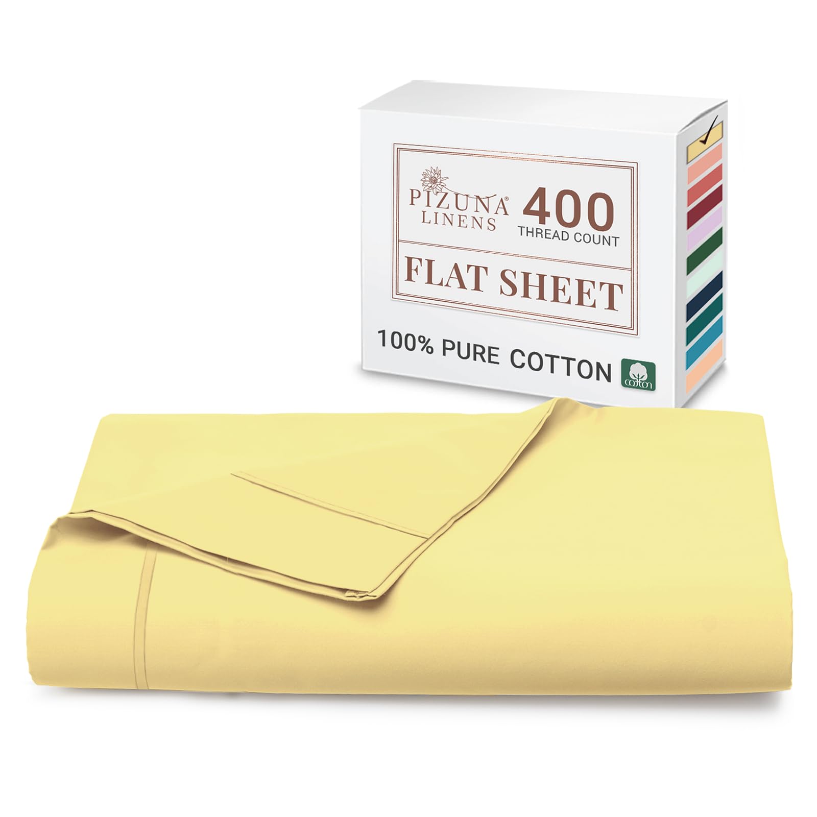 Pizuna 100% Cotton King Size Flat Sheet Mellow Yellow, 400 Thread Count Long Staple Cotton Flat Sheet King Size 275x280 cm, Soft Sateen Weave Top Sheet King Size (Cotton King Flat Sheet Mellow Yellow)