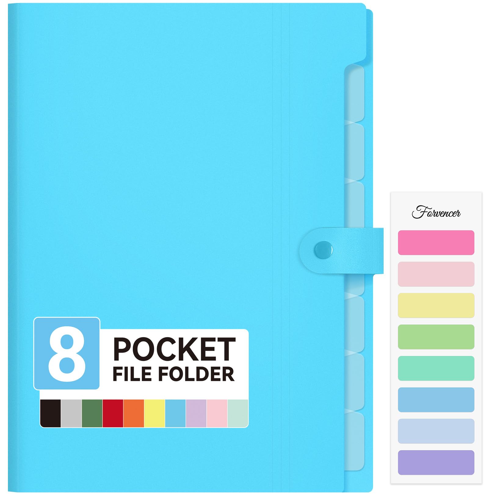 Photo 1 of Forvencer Expanding File Folder with 8 Pocket, Letter Size Accordion File Organizer, Portable Folders for Documents, Cute Paper Organizer, Filling Products for School Office Supplies, Sky Blue