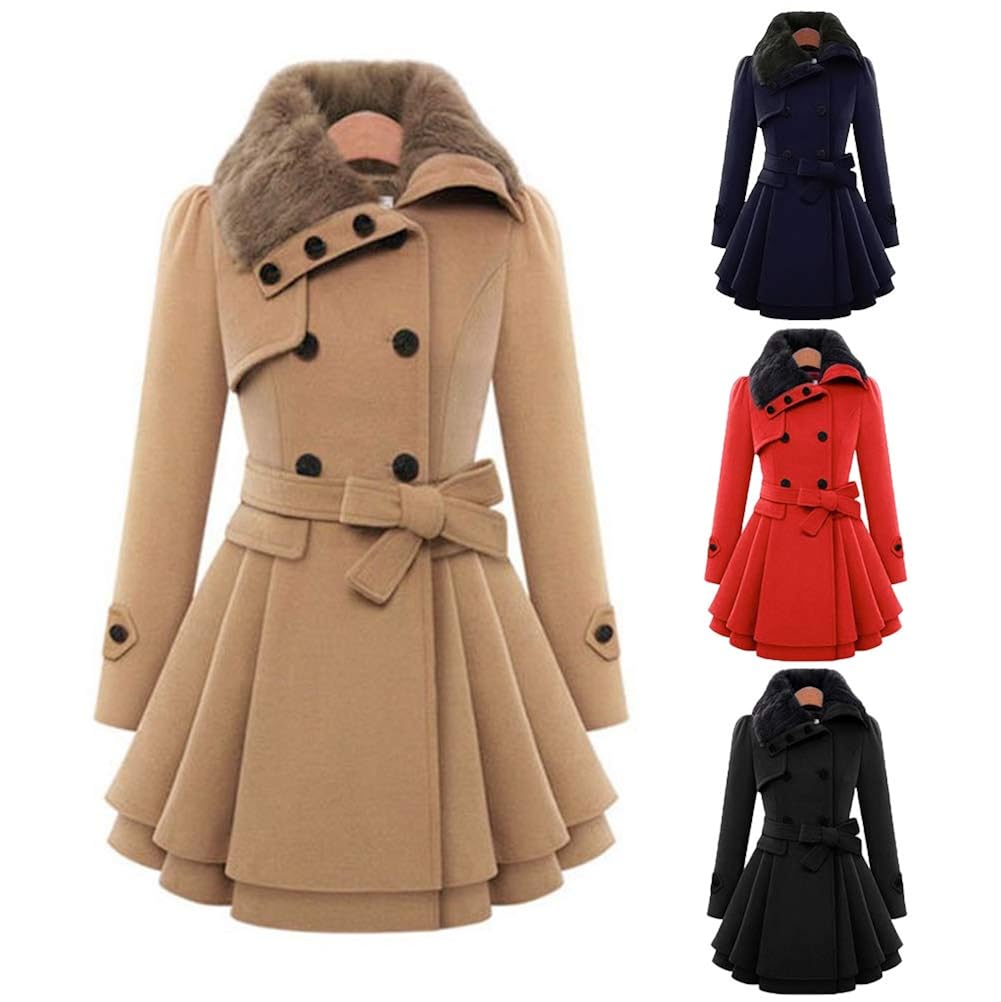fidgetgear women slim fit medium long woolen overcoat double breasted windbreaker overcoat