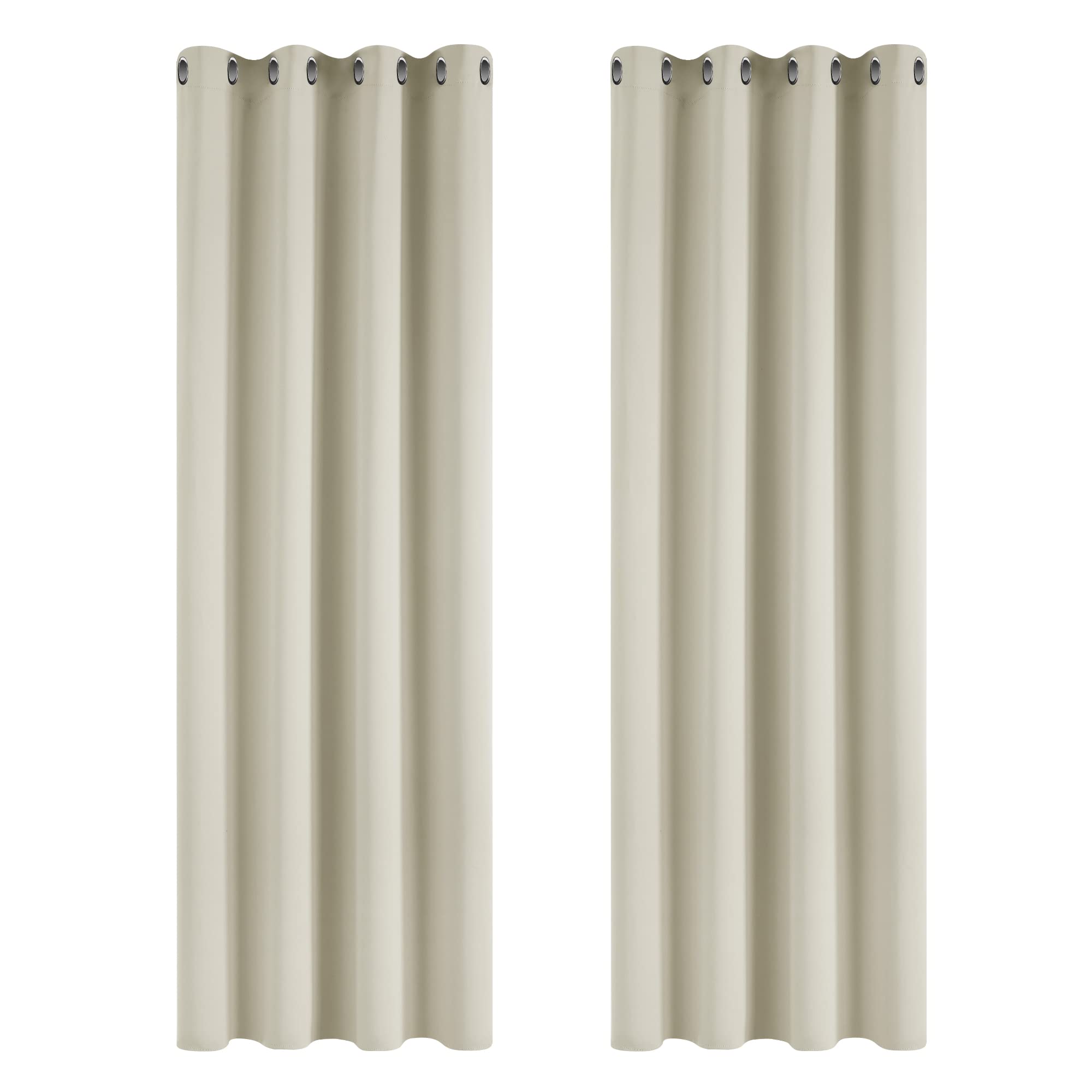Deconovo Super Soft Solid Thermal Insulated Eyelet Room Darkening Curtains for Living Room 55x96 Inch 2 Panels Light Beige