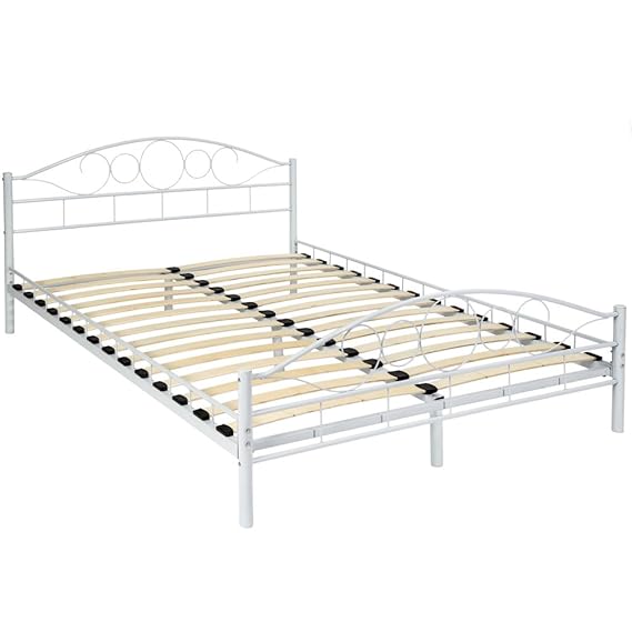 TecTake Metallbett Bettgestell Art inkl. Lattenrost - Diverse Farben und Größen - (Weiss | 140x200cm | Nr. 401725)