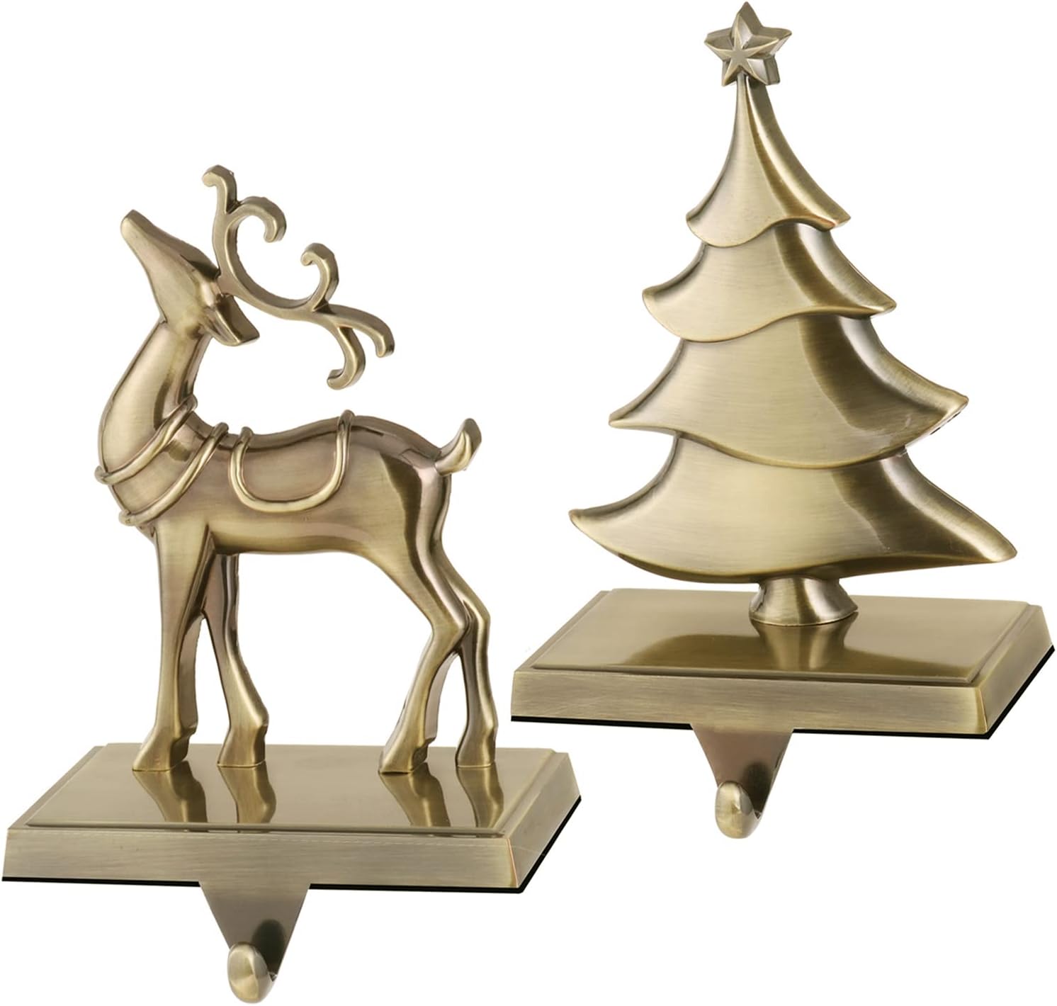 Ornament Hooks - 2PCS Bronze Christmas Tree Stocking Holders for Fireplace Mantle Garland Mantel Clips Stocking Hook Merry Christmas Reindeer Stocking Hangers Holiday Decor (Reindeer Tree,2)