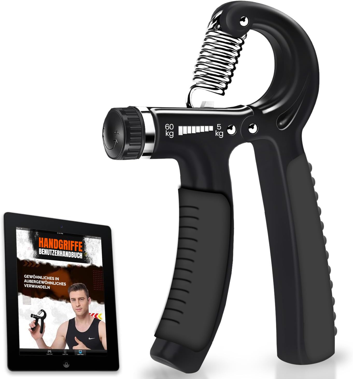 Grip Strengthener – 5-60 kg Adjustable Hand Exerciser Forearm Strengthener with E-Book for Improved Strength & Grip Rehabilitation Exerciser for Strong Hand Wrist Arm