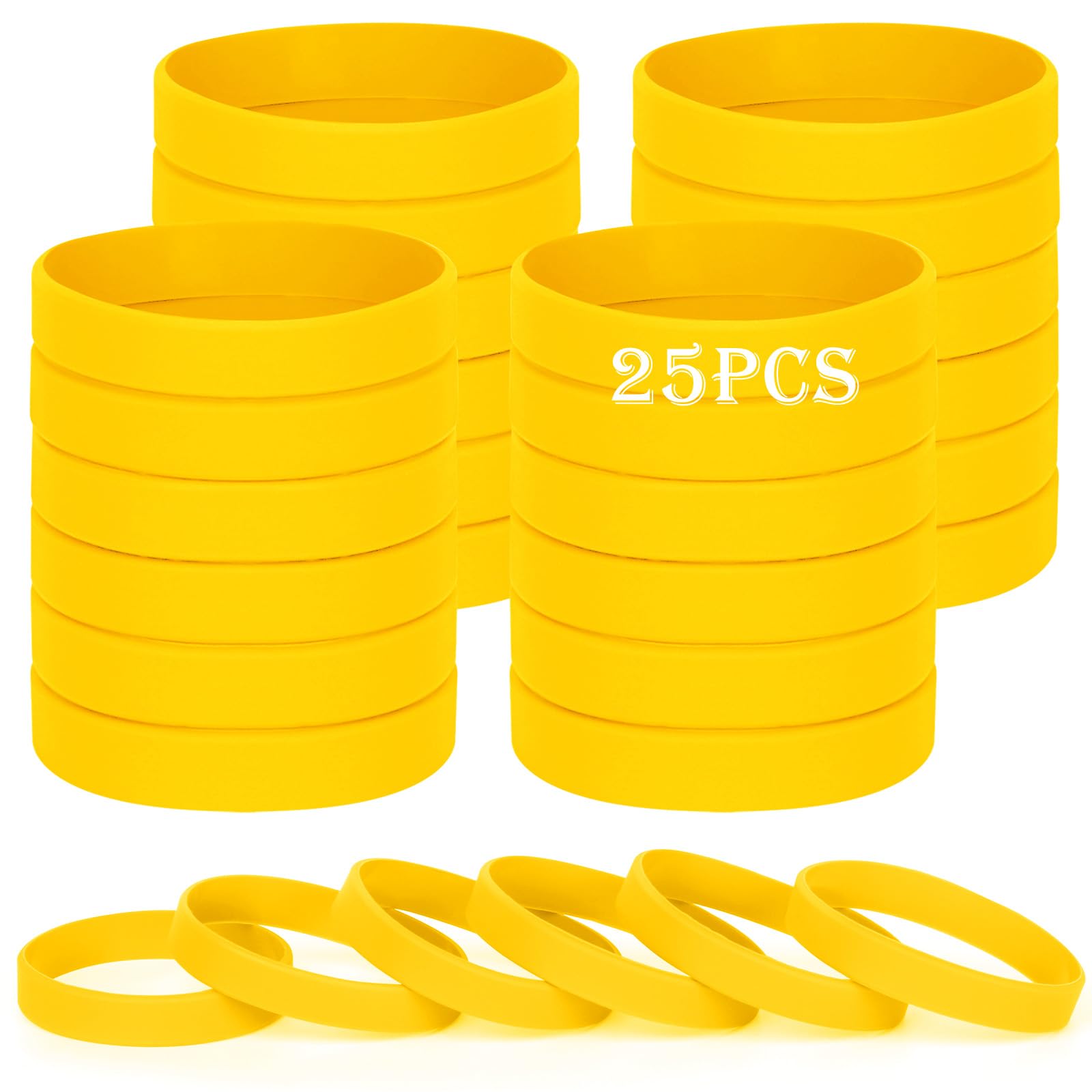 HONTIUS silicone wristbands, 25PCS Yellow Rubber Wristbands Blank Wrist Bands Universal Wristband Set for Women Men Adult Sport