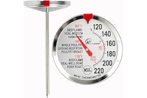 KT THERMO NSF Certified Instant Read Meat Thermometer - 2.5" Waterproof Dial, 5" Long Probe for Oven Safe Cooking, Roasting, Baking, BBQ & Poultry