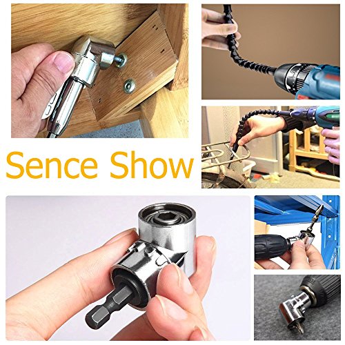 QISF 2Pcs 105 Degree 1/4 Inch Right Angle Drill Adapter Hex Shank Screwdriver Angled Bit Holder Power Drill Tool(1Pcs Short & 1Pcs Long) + 1Pcs Flexible Angle Extension Bit Kit for Screwdriver &Drill - Thumbnail 3