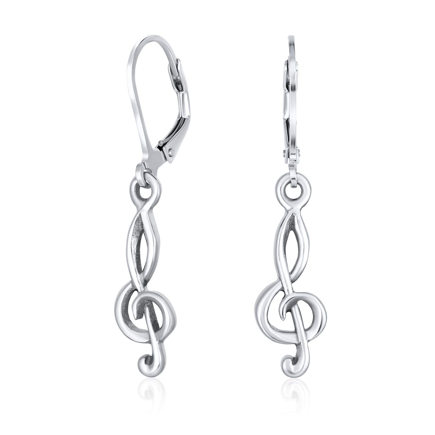 Music Teacher Student Singer Treble Clef Musical Note Lever Back Dangle Earrings For Women Teen .925 Sterling Silver — image 1
