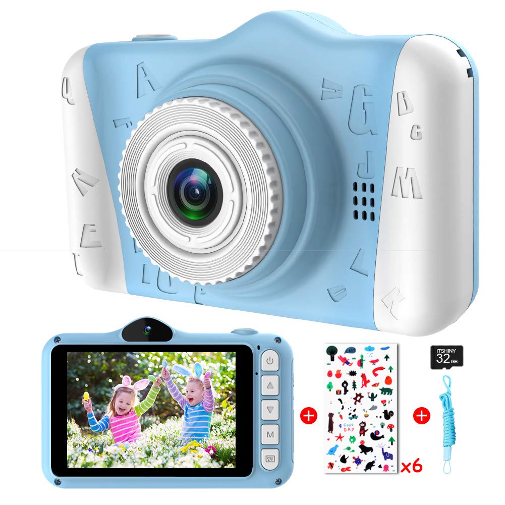 Kids Camera - Digital camera for kids with 3.5 inch Large Screen 1080P HD 12MP Built-in 32GB SD Card USB Rechargeable Selfie Camera for Girls Boys Birthday Christmas New Year Gifts Children Toys Blue