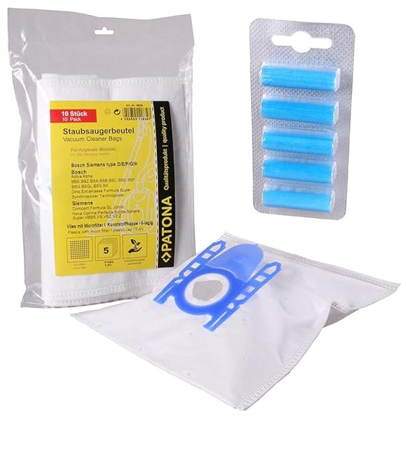 pabuTEL-Bundle 10 Staubsaugerbeutel geeignet für Siemens VZ41FGALL PowerProtect (Type G All, außer VS01) + 5 Deo-Sticks (Meer