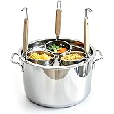 Commercial Pasta Cooker Pot 19.5 QT with 3 Strainer Baskets, Stainless Steel Pasta Boiler with Lid, Multi Basket Pasta Pot for Restaurant &amp; Home