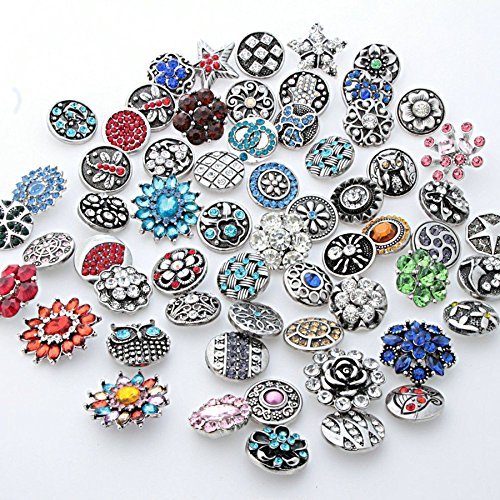 Pack of 25 Mix Style Rhinestone Snaps Chunk Press Buttons 18mm for Snap Charms Jewelry Making