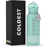 Coldest Insulated Water Bottle with Straw Lid - Stainless Steel Metal Insulated Bottle for Men & Women (Oceanic Green, 32 oz)