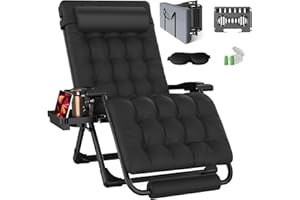 YOMIFUN XXL Zero Gravity Lounge Chair 33", Oversized Padded Folding Recliner for Patio with Storage Bag, Removable Cushion, Footrest, Full Aluminum Lock & Large Cup Holder, Supports 500 lbs, Black