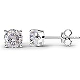 Moissanite Earrings for Women - 0.1 Ct - 1 Ct D Color VVS1 Round Cut Lab Grown Diamond Stud Earrings for Women - 925 Sterling Silver Stud Earrings - Valentines Day Gifts Mothers Day Gifts for Mom Her