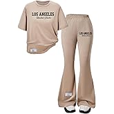 RoseSeek Girl's 2 Piece Outfits Letter Graphic T Shirts and Flare Leggings Set Cute Preppy Clothes