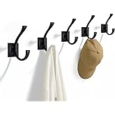 TUNNY 5 Pack Antique Design Wall Hanging Coat Hooks - Matte Black Coat Hooks Towel Hook for Entry Shoe Cabinet, Wardrobe Bathroom Bedroom Furniture Hardware