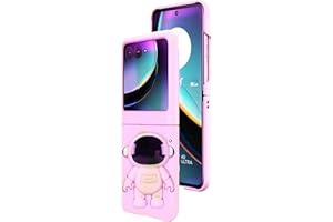 AULZAJU for Moto Razr Plus 2024 Case Hidden Astronaut Kickstand,Razr Plus 2024 Phone Case Cute Frosted PC Back Soft Silicone Bumper Folding Bracket Girly Cover for Motorala Razr Plus 2024 for Girls Women Pink