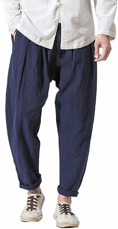 TT Global Uomo Pantaloni Larghi Eleganti Pantalone con Comodo Cordoncino in  Vita,Uomo Estate Taglia Grossa Baggy 7/8 Pantaloni Harem Tinta Unita Cotone  Lino alla Turca Cavallo Basso Lino Pantaloni Abbigliamento Uomo  berjaya.edu.my