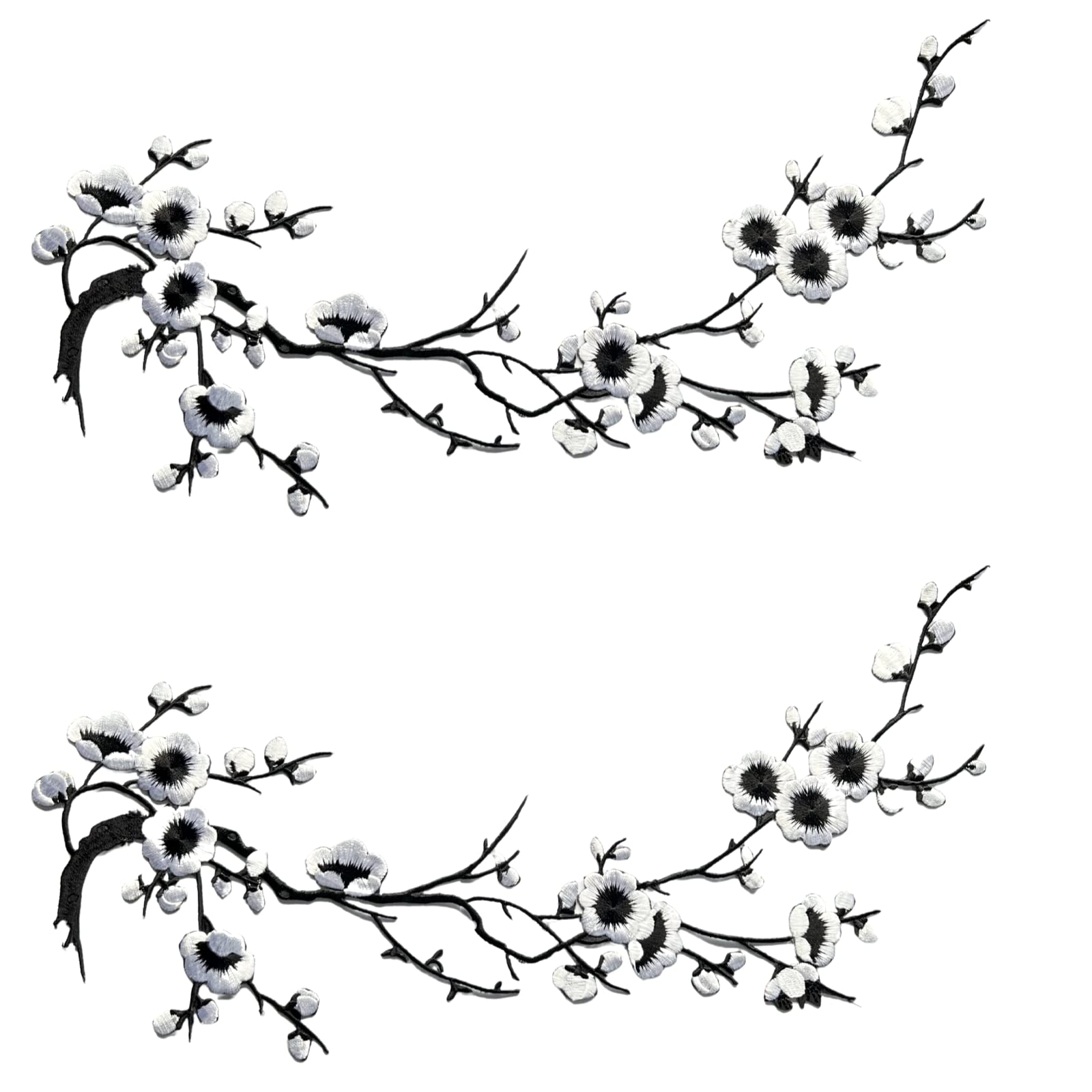 CHENGZI Plum Blossom Flower Embroidery Patches Applique Fabric Sticker Craft Sewing Repair Decoration, Set of 2 (Black) — image 1