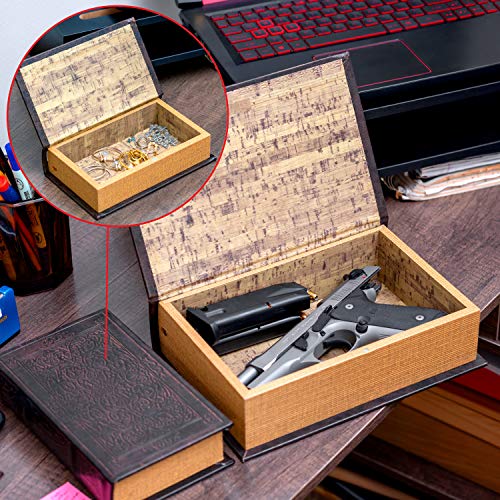 BNFUSA Safety Box 2 Piece Faux Book Safe Set, Multisizes, BROWN