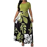 Floerns Women's Plus Size Tropical Short Sleeve Maxi Dress Crew Neck Vacation A Line Dresses