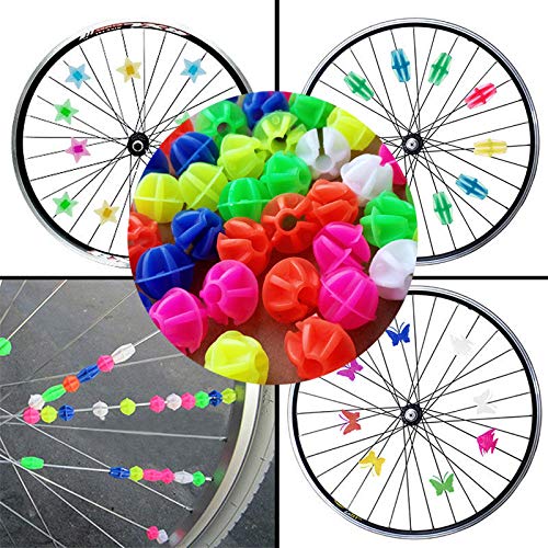 Supkeyer 72Pcs Bike Bicycle Wheel Plastic Spoke Bead Children Kids Clip Colored Decor