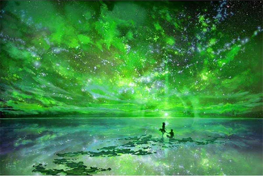 YEESAM ART Paint by Numbers for Adults Beginners Couple Green Starry Sky Star 16x20 inch Linen Canvas Acrylic DIY Number Painting Kits Wall Art Decor Gifts