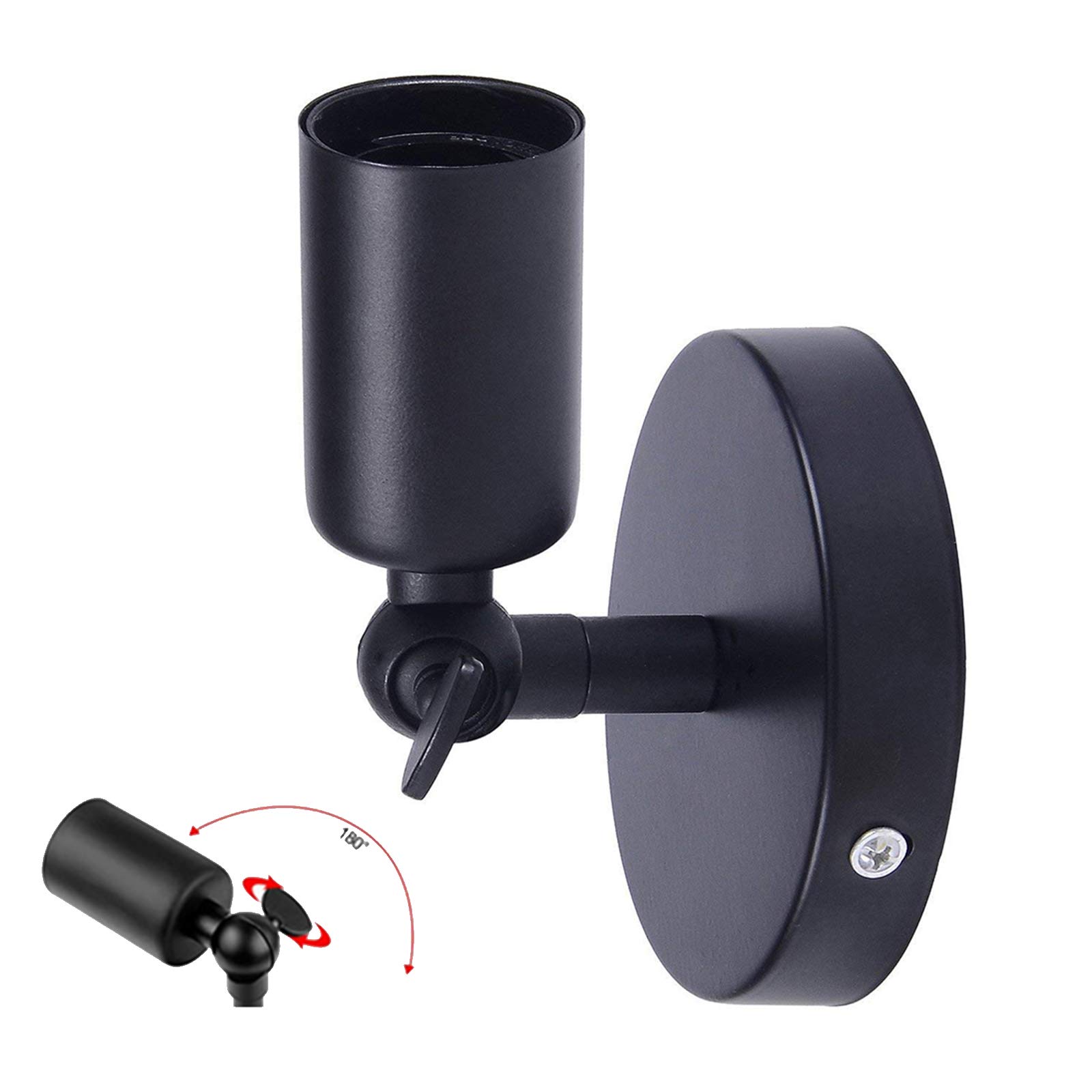 HTRUIYATY Vintage Wall Lights E27 Edison Screw Bulb Base250V 4A 180 Degree Direction Adjustment Wall Light Fittings for Living Room Bare Cafe Club Aisle Wall Lamp Base-Black
