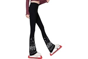 LIUHUO Girls Ice Skating Pants Women Black Rhinestones Training Practice Leggings Fleece Inside